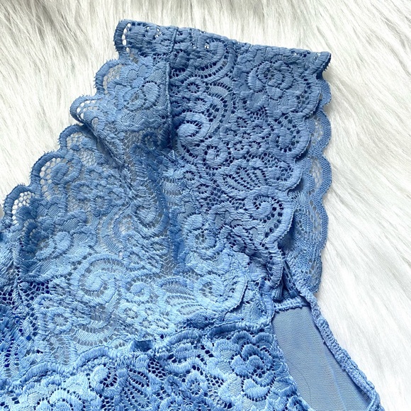 NWT Free People Scallop Edge Lace Crop Bralette Blue Periwinkle Size Small - Picture 13 of 14